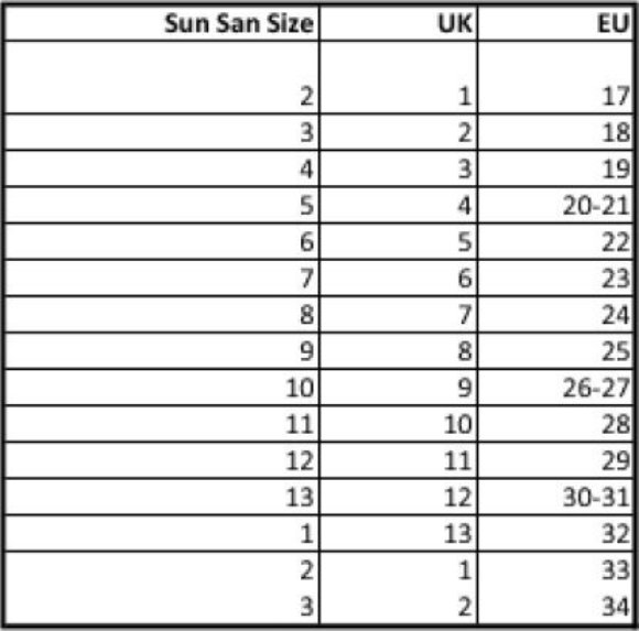 sun san sea wees size