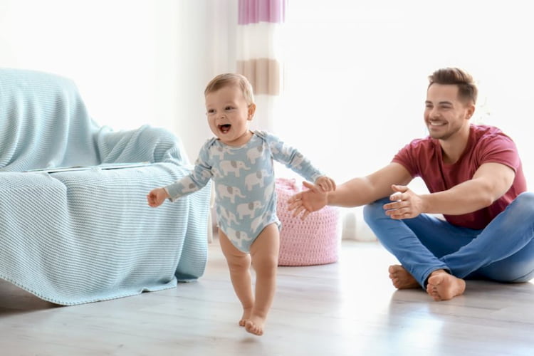 baby walking on viny floor