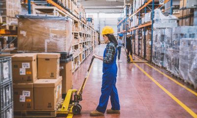 Warehouse employees working with boxes