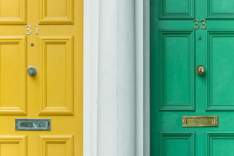 yellow and green door side by side