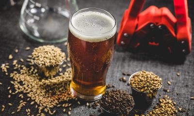 Homebrewed beer with yeast beside it