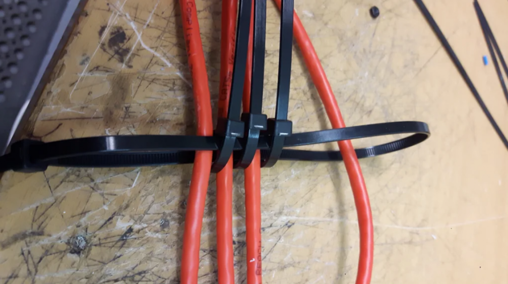 Cables separated and organized with zip ties