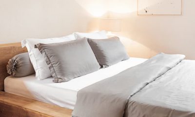 natural bamboo bed sheets and pillow cases in light grey