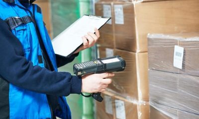 man using barcode scanner