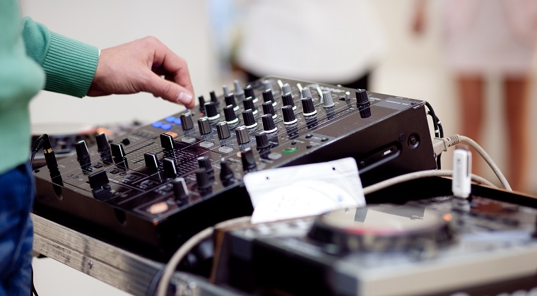 Close-up of a DJ mixer